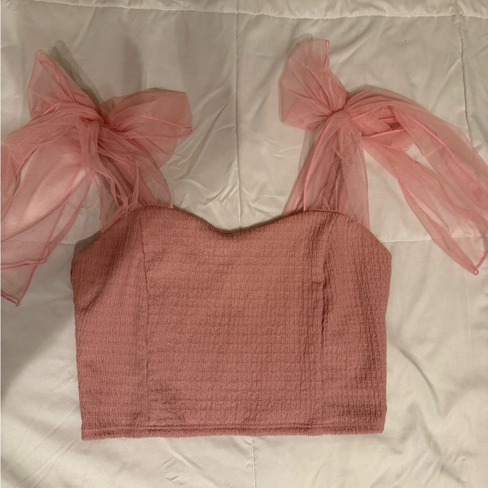 Altar'd State Pink Crop Tie Front Tank Top